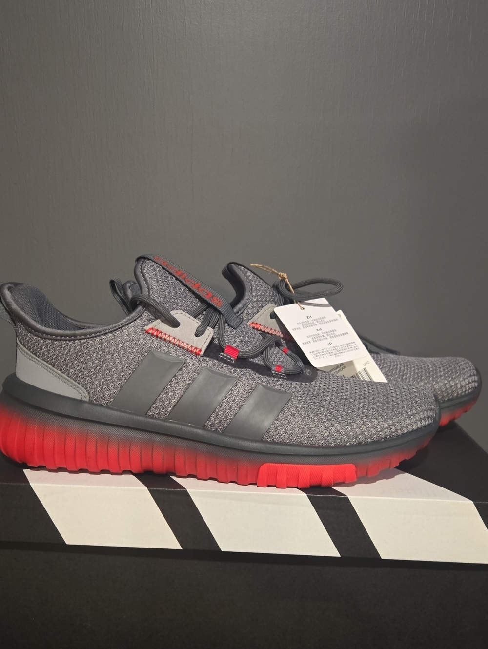 adidas Grey Knit Sneakers with Red Accent Sole